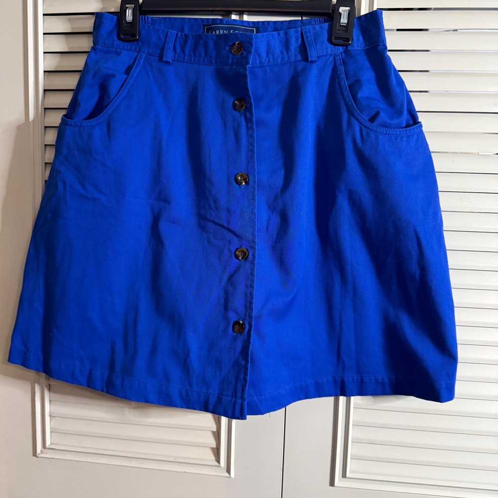 Karen Scott Royal Blue Button Front Skort Women 14 High Waist Cotton Blend Twill